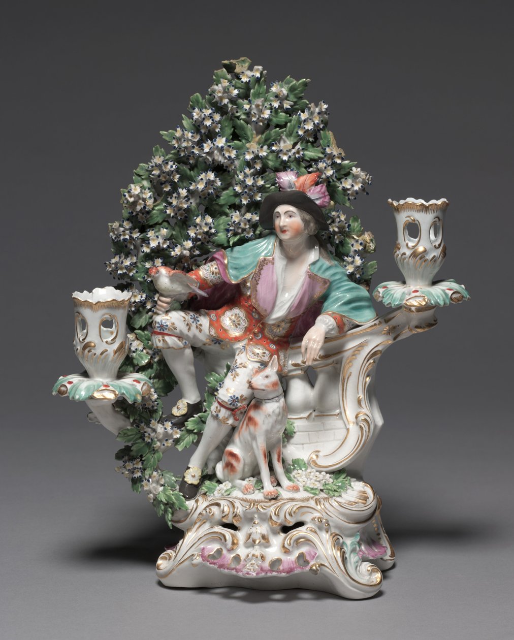 Candélabre avec berger et chien, Manufacture de porcelaine de Derby (période Chelsea-Derby), vers 1775 - British School