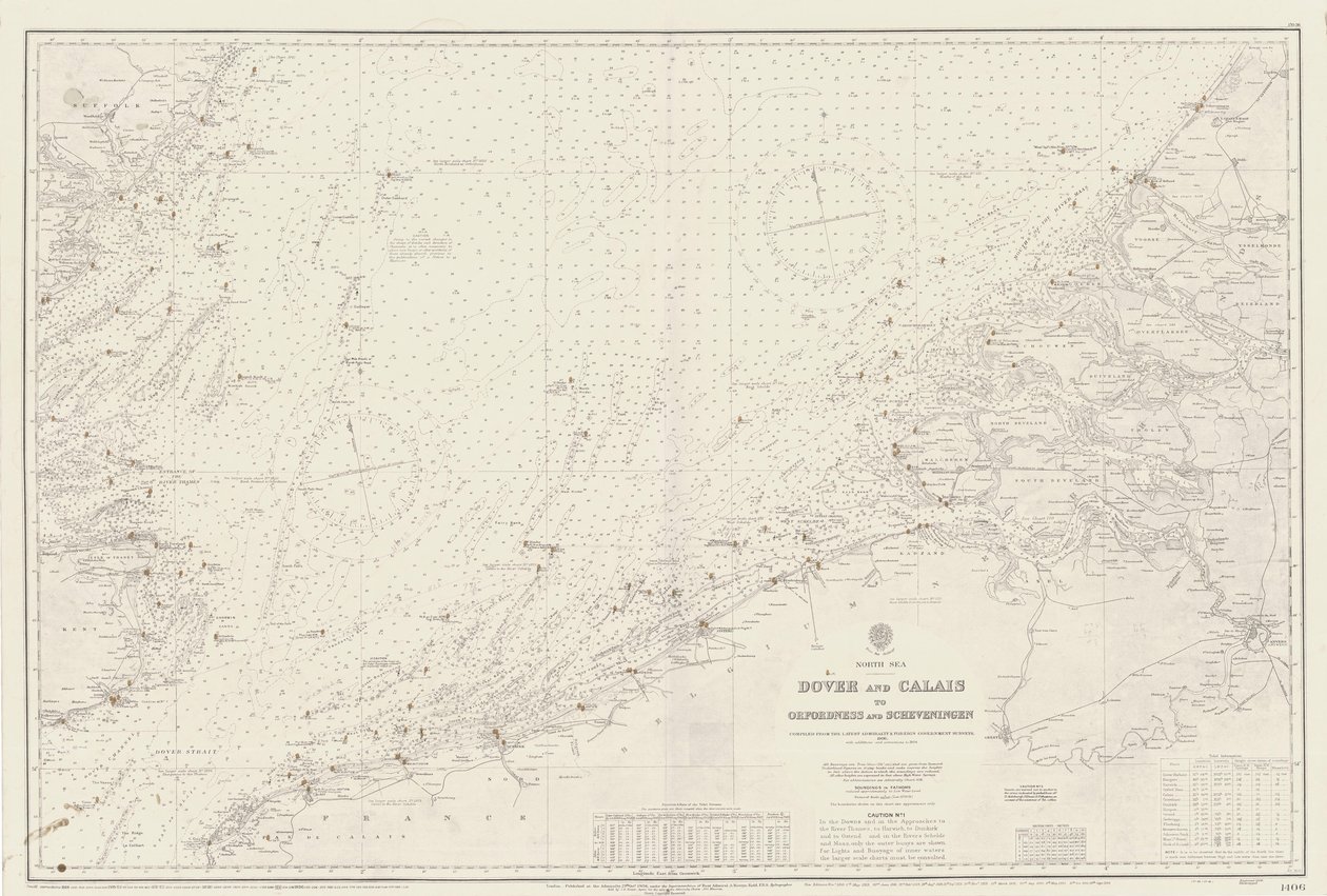 Carte de la zone de Douvres et Calais à Orfordness - British School