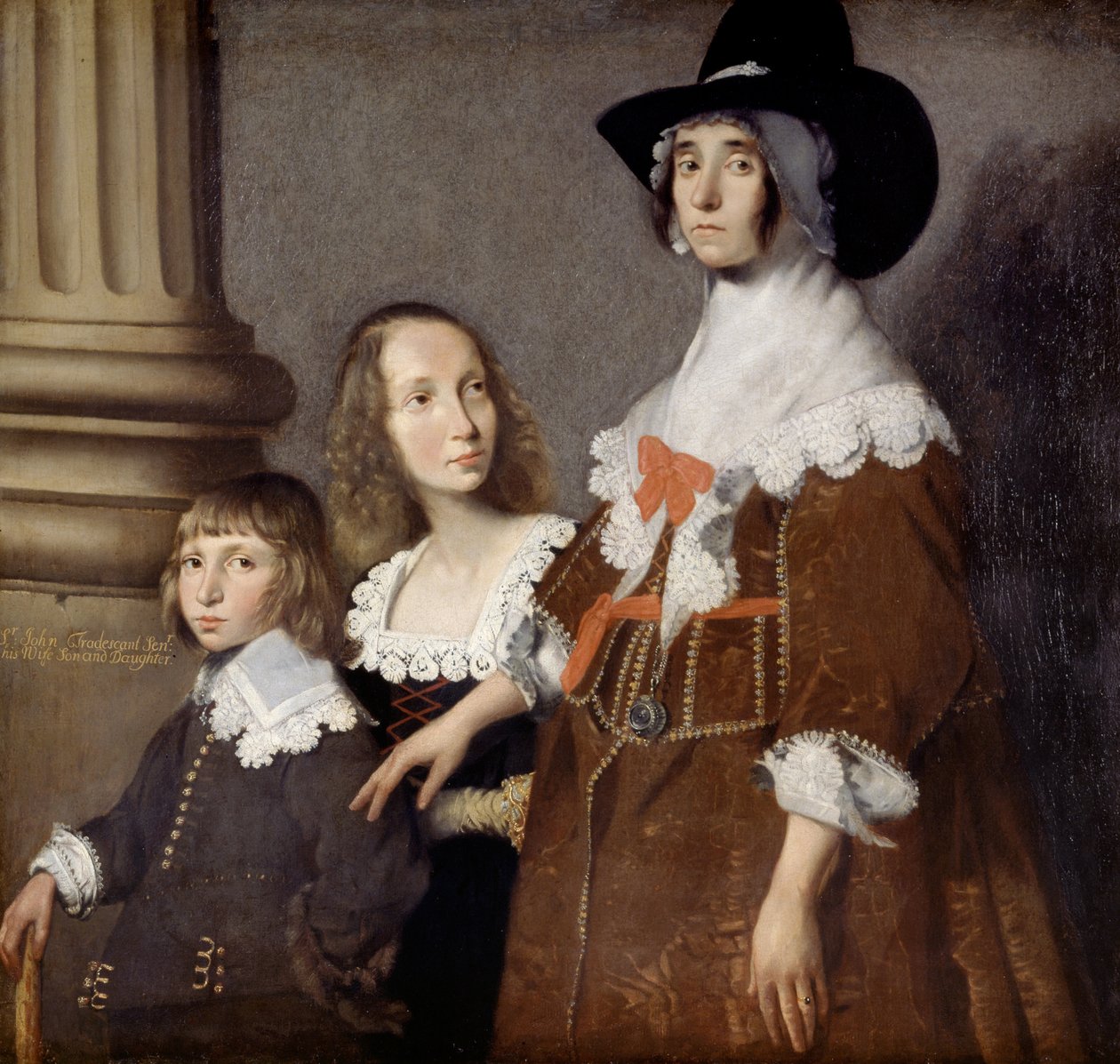 Hester Tradescant et ses beaux-enfants, John et Frances, c. 1644 - British School