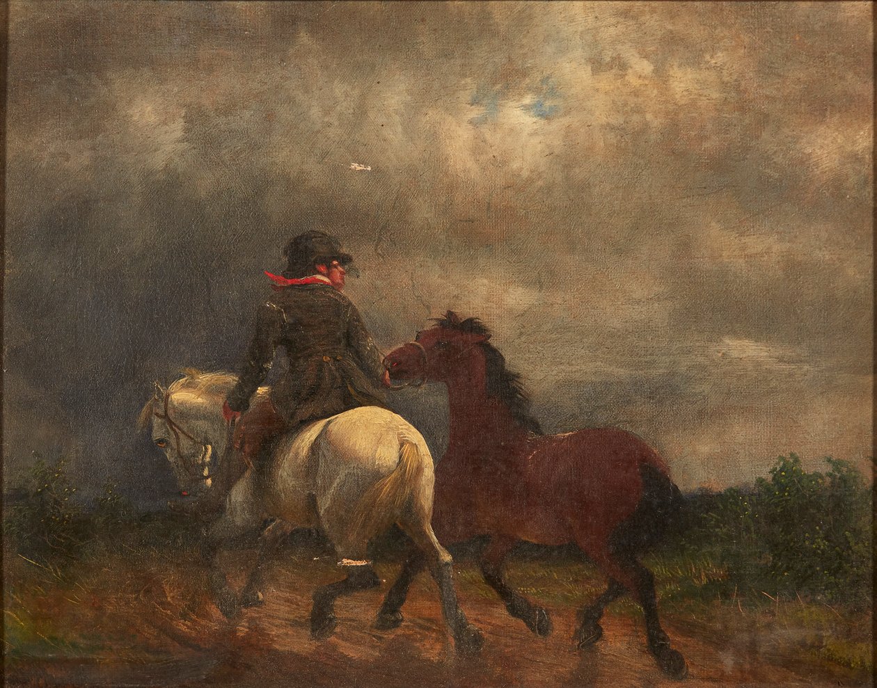 Cavalier avec deux chevaux - British School