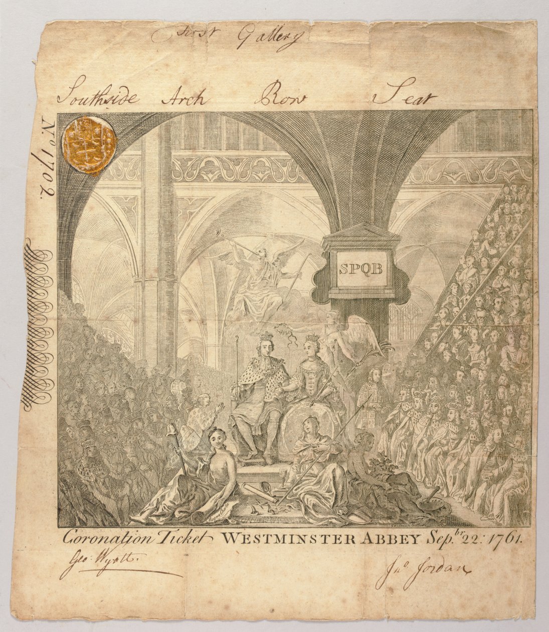 Billet pour la Cérémonie de Couronnement de George III à l