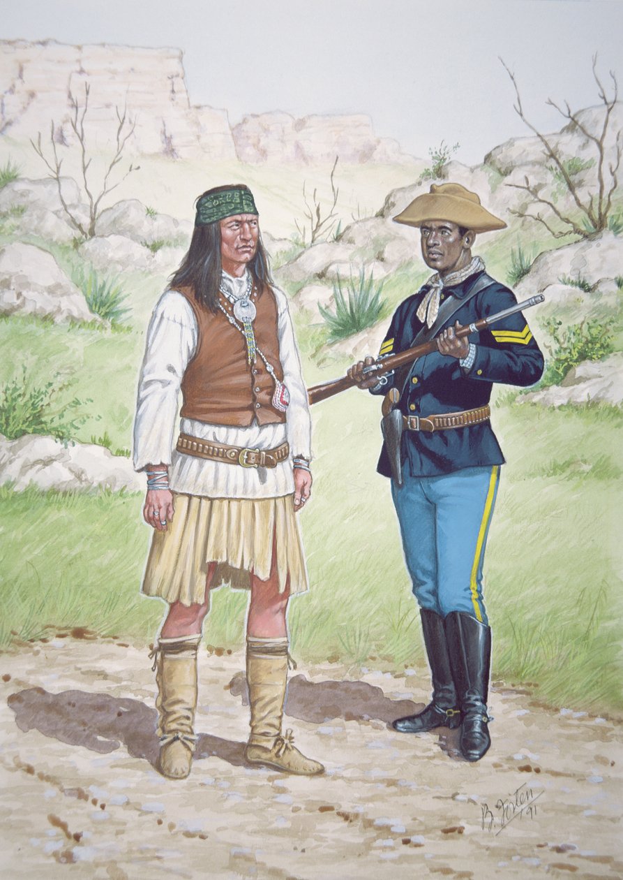 Un guerrier apache Chiricahua et un caporal du 10e régiment de cavalerie américaine en 1886, d