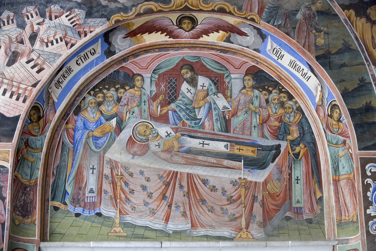 Bulgarie, Montagnes de Rila, Monastère de Rila, détail de fresque dans l