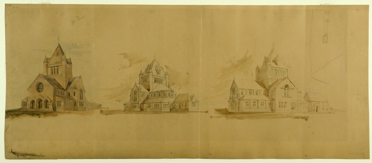 Église Saint-Gabriel, Chicago, Illinois, croquis en perspective - Burnham and Root
