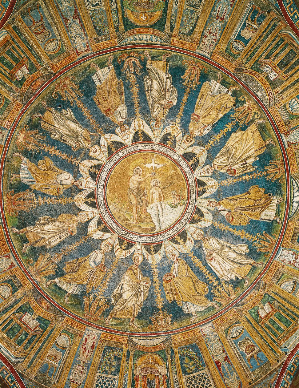 Le Baptême du Christ entouré des Apôtres, de la voûte du dôme central - Byzantine