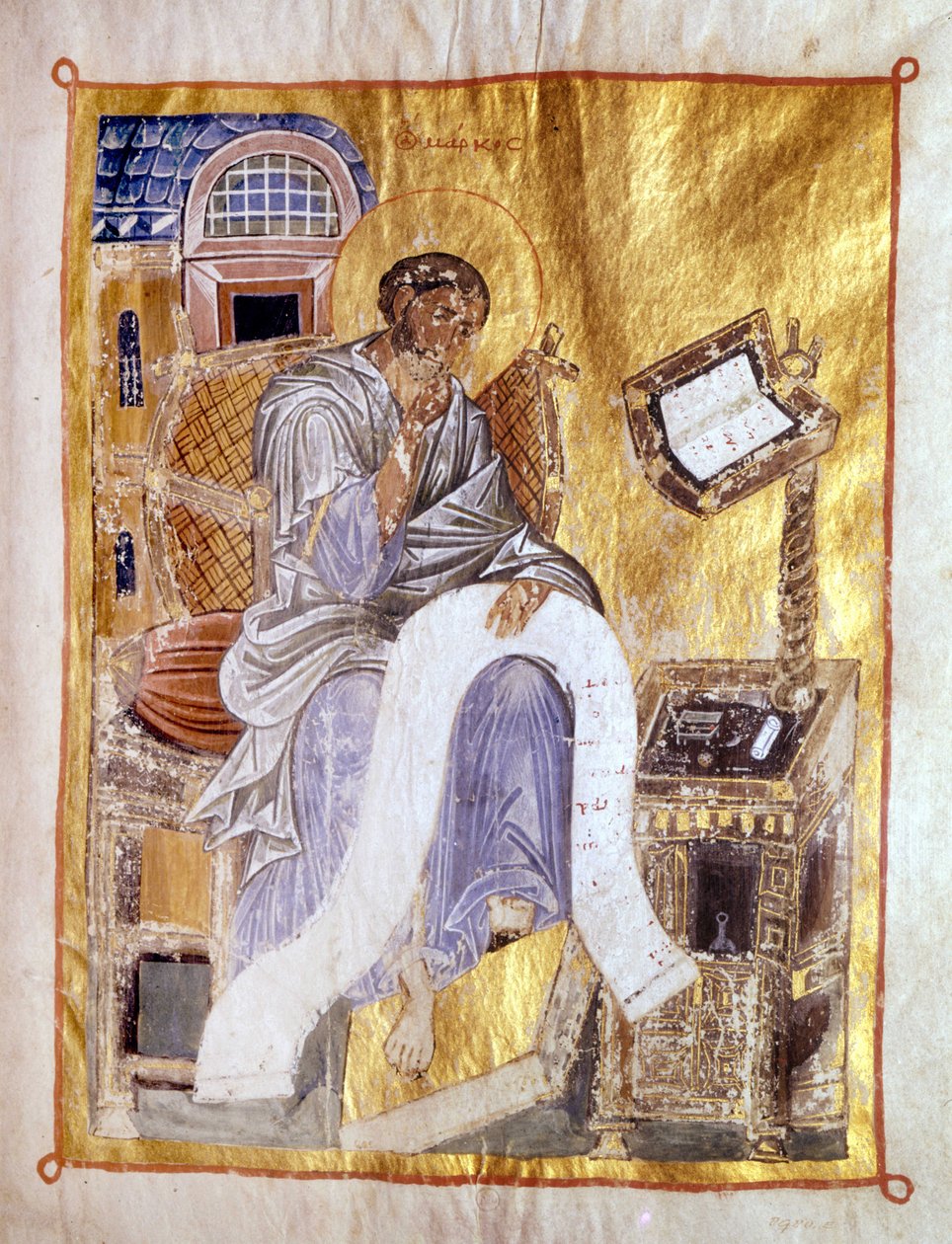 Saint Marc représenté dans un manuscrit byzantin du XIIIe siècle, Londres, Victoria and Albert Museum. - Byzantine