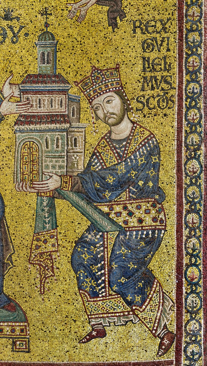 Transept : la mosaïque byzantine qui représente le roi Guillaume II offrant la cathédrale à la Vierge Marie (détail) - Byzantine