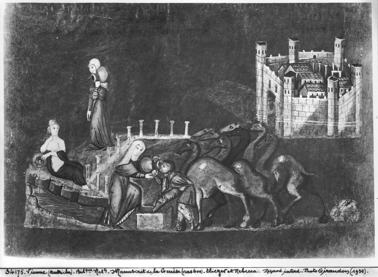 Gr 31 fol.7r Rebecca et Éliézer au puits, de la Genèse de Vienne - Byzantine School