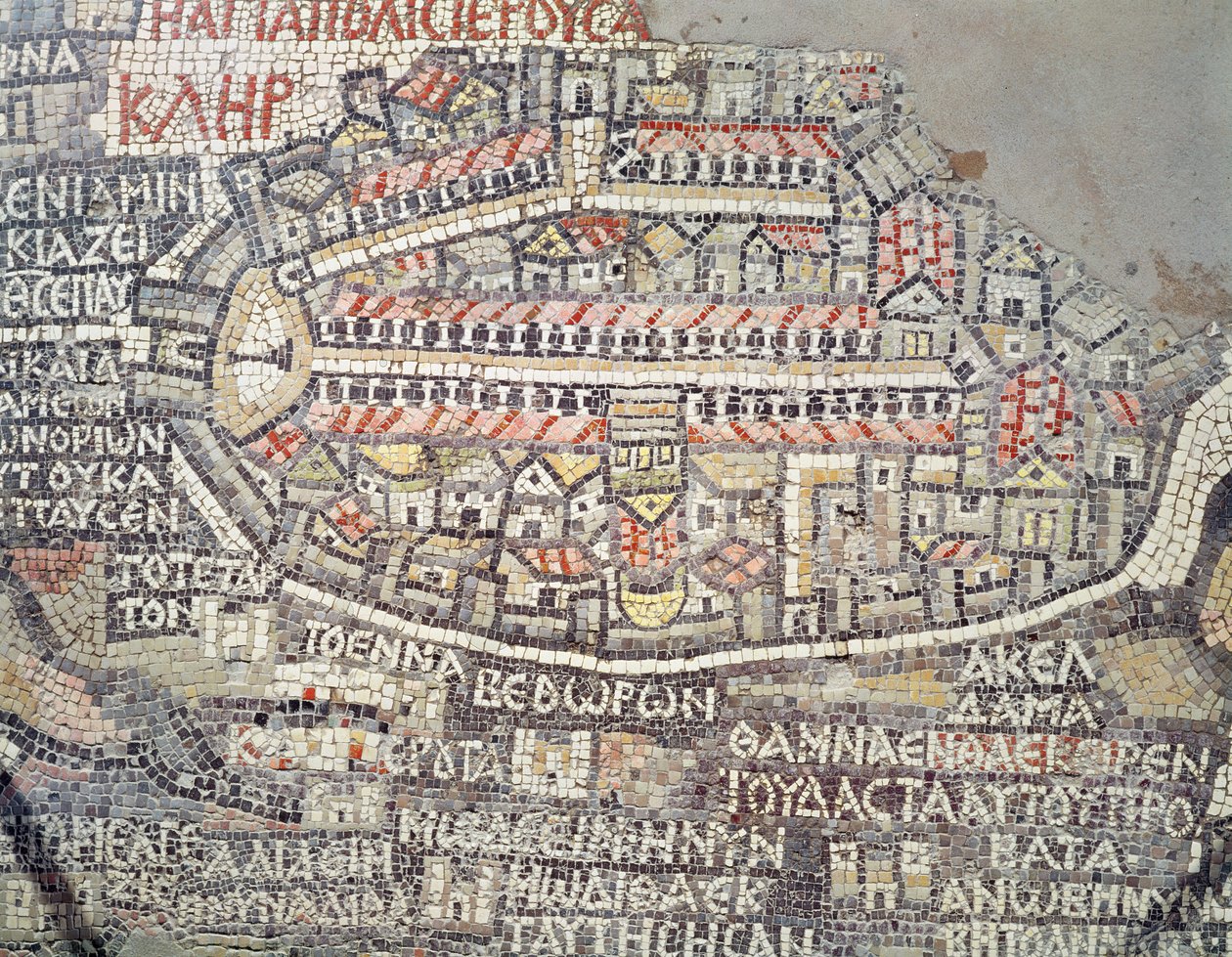 La ville de Jérusalem et ses environs, détail de la carte en mosaïque de Madaba, byzantine, VIe siècle - Byzantine School