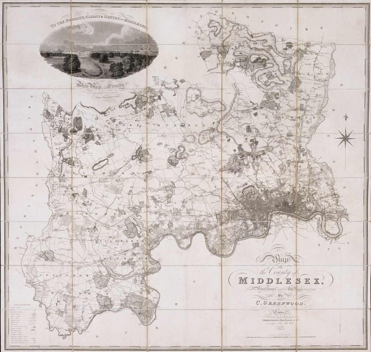 Carte du comté de Middlesex, publiée en 1819 - C. Greenwood