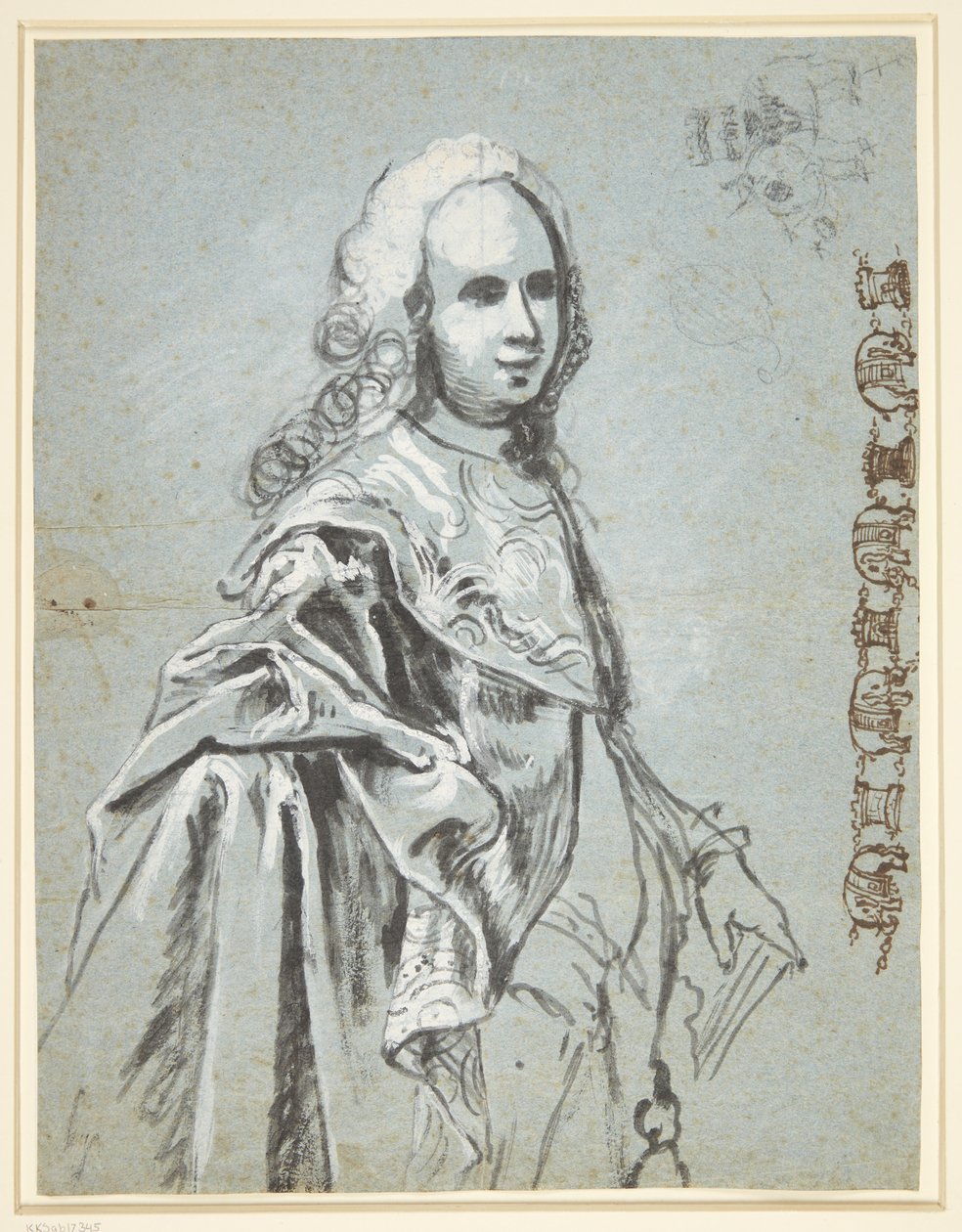 Étude pour un portrait, probablement de A. G. Moltke ; à droite sur la feuille, étude pour la chaîne de l