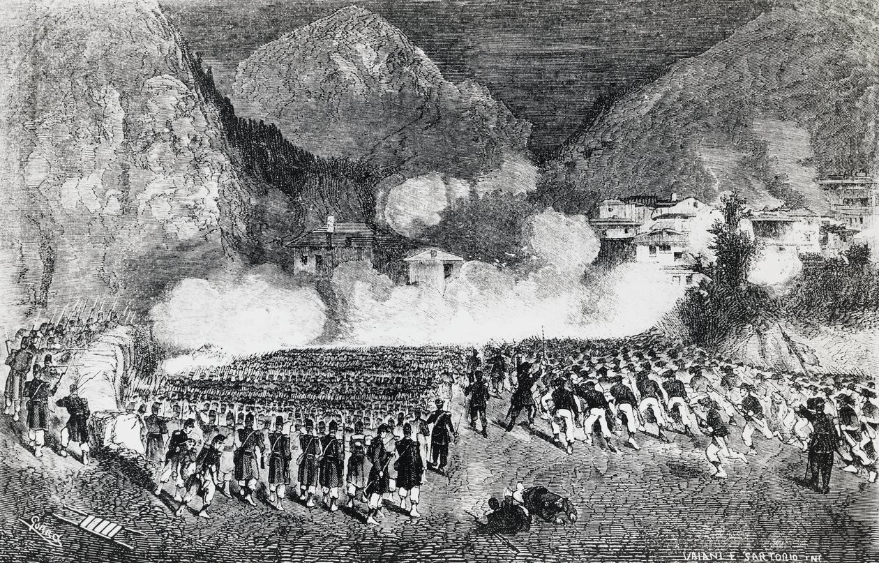 Division du général Giacomo Medici attaquant Levico Terme, Trentin-Haut-Adige, juillet 1866, Troisième Guerre d