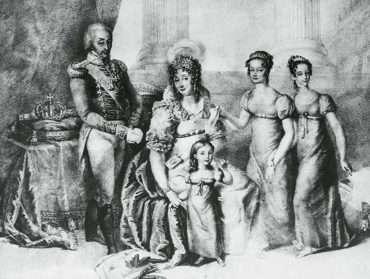 Portrait de Victor Emmanuel I, roi de Sardaigne et duc de Savoie, avec sa femme Maria Theresa d