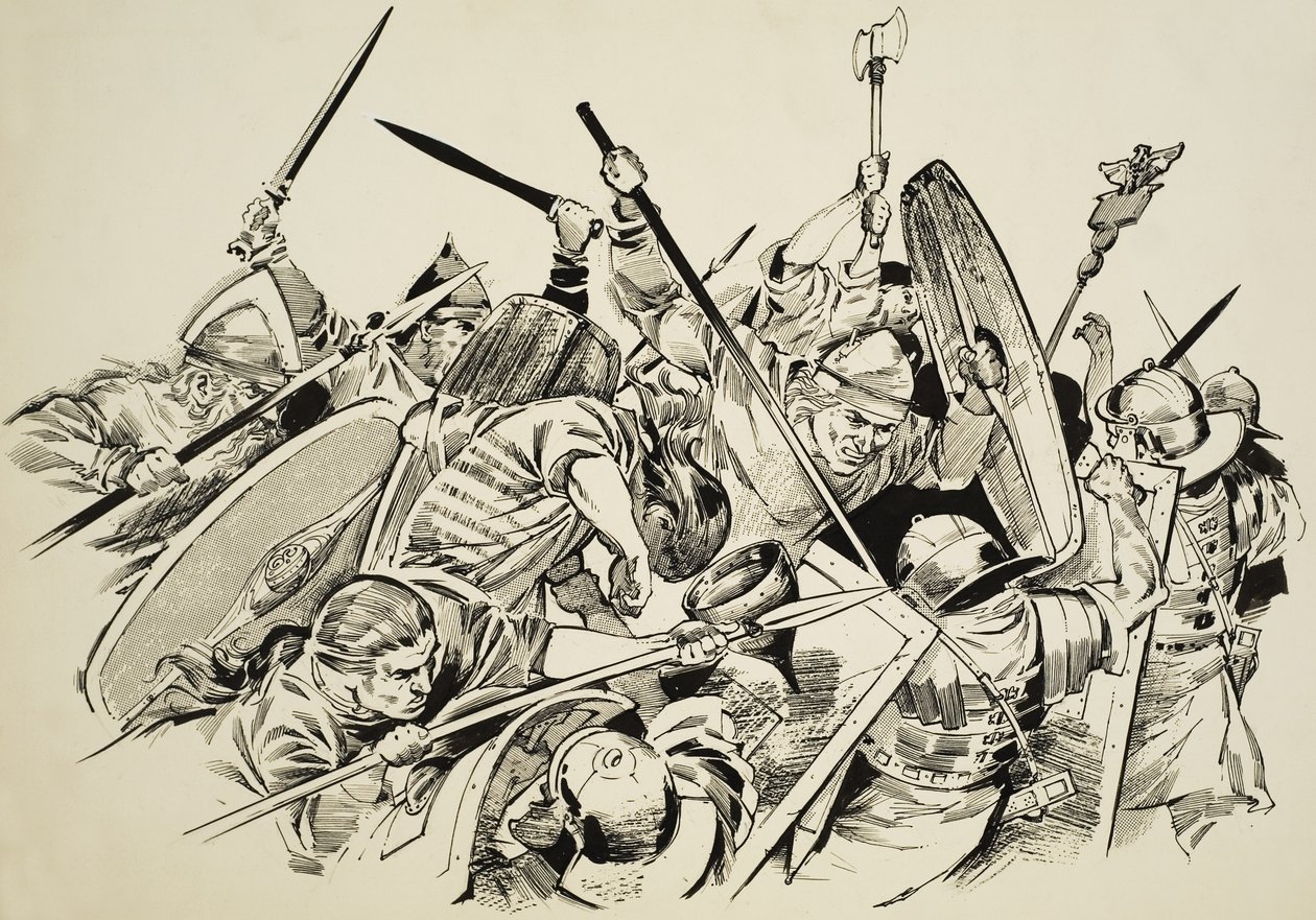 Gaulois contre Romains (gouache sur papier) - C.L. Doughty