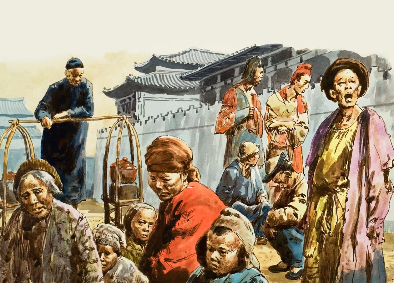 La misère a frappé la terre de Chine (gouache sur papier) - C.L. Doughty