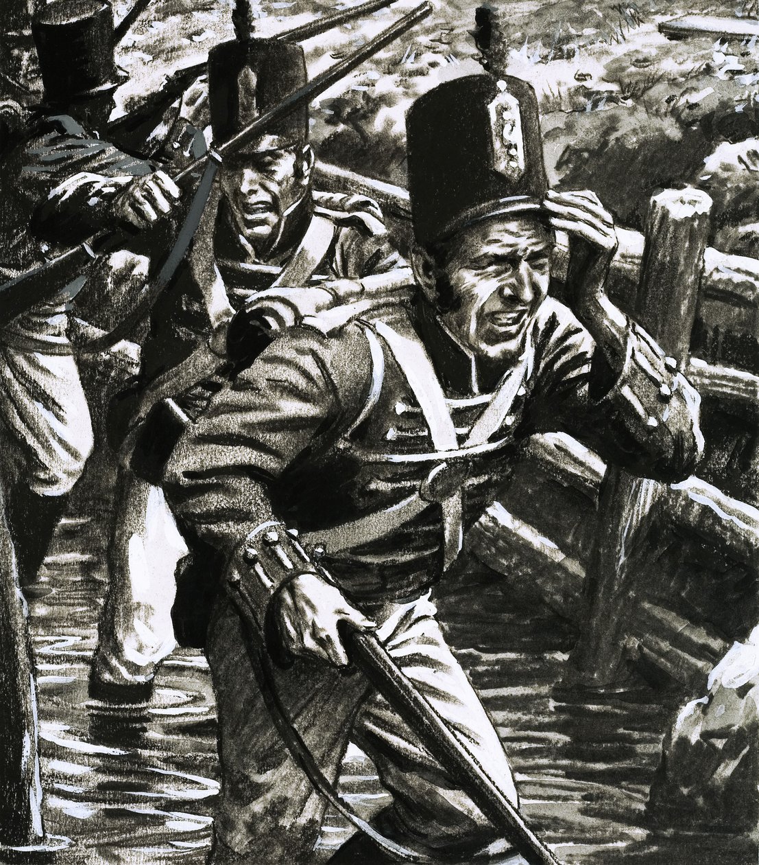 Soldats dans les lignes britanniques inondées à Flushing - C.L. Doughty