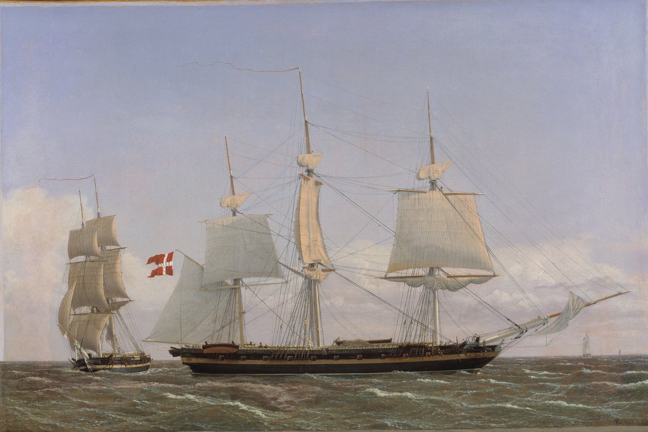 Une corvette danoise en conférence avec une brigantine danoise : scène dans les eaux des Antilles - Christoffer Wilhelm Eckersberg