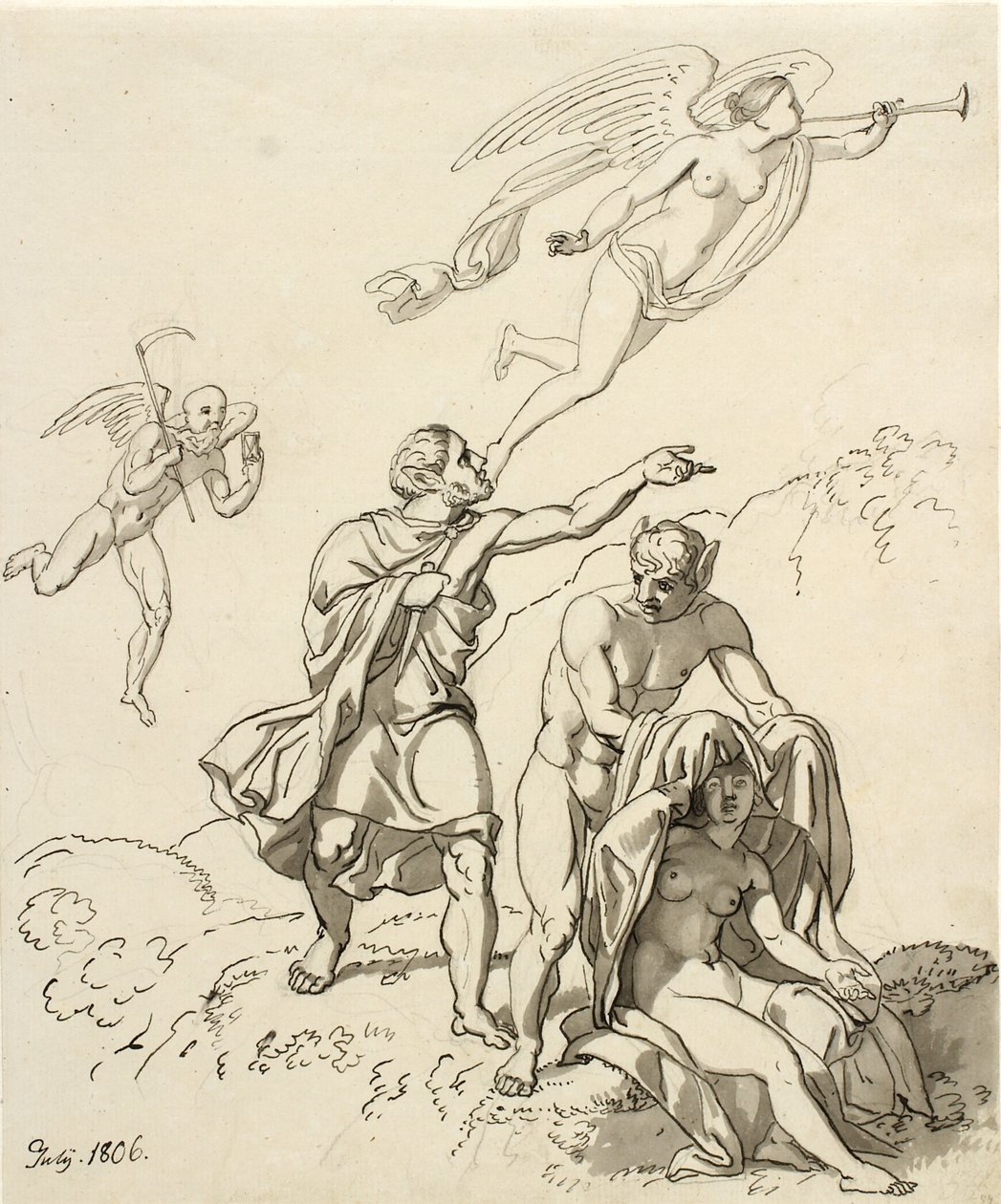 Composition allégorique; deux jeunes hommes avec des oreilles d