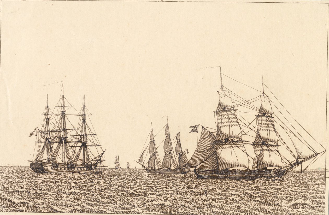 Une frégate au mouillage. Illustration pour "Linearperspectiven", Planche IXb - Christoffer Wilhelm Eckersberg
