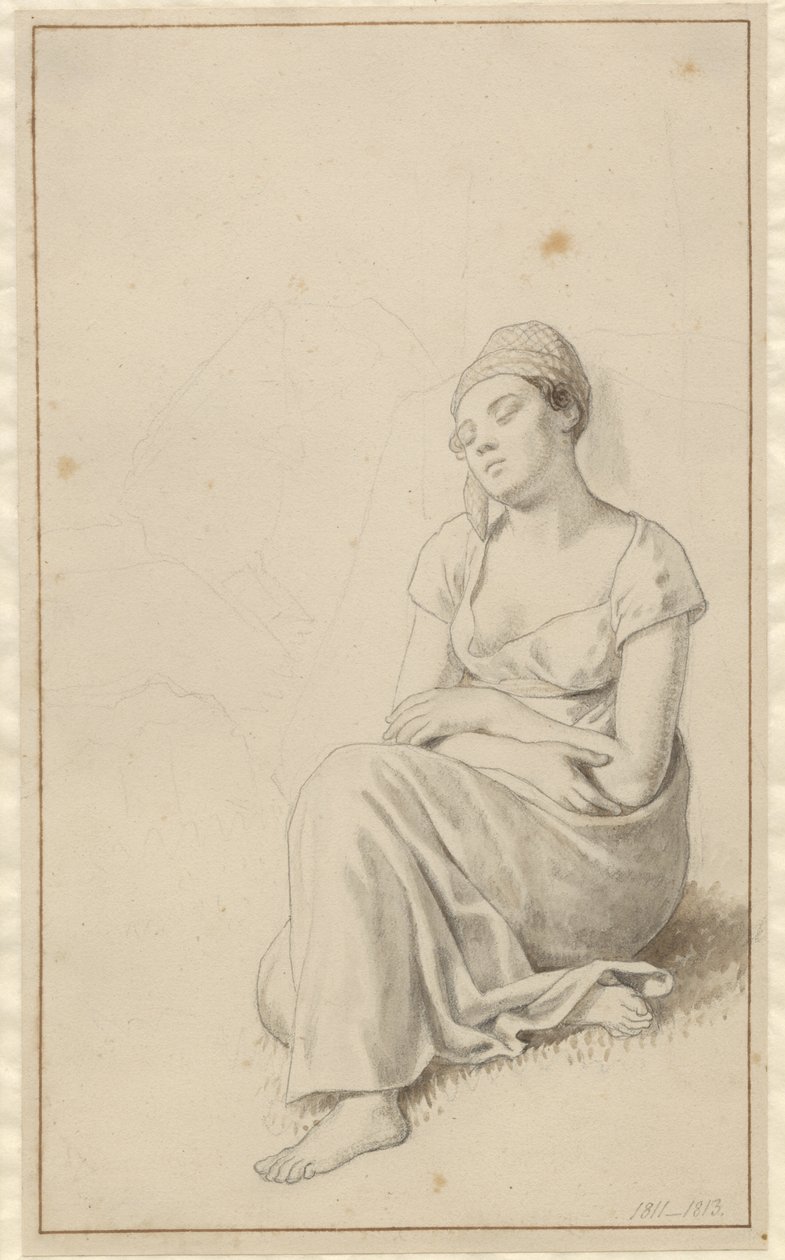 Une femme assise appuyée contre un bloc de pierre et dormant - Christoffer Wilhelm Eckersberg