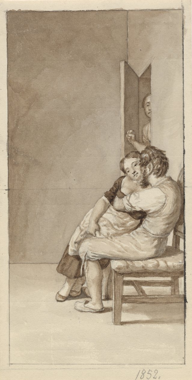 Un couple espionné par une femme à demi-ouverte porte - Christoffer Wilhelm Eckersberg