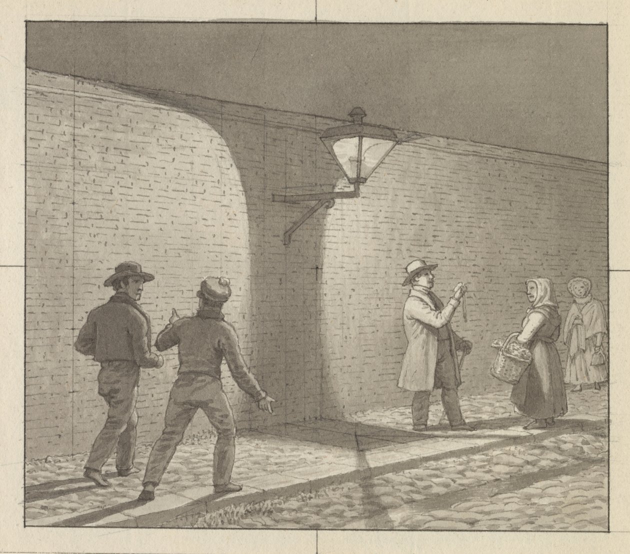 Perspective linéaire appliquée à la peinture, Tableau VIII, fig. 1 - Déambulation nocturne sous le réverbère - Christoffer Wilhelm Eckersberg