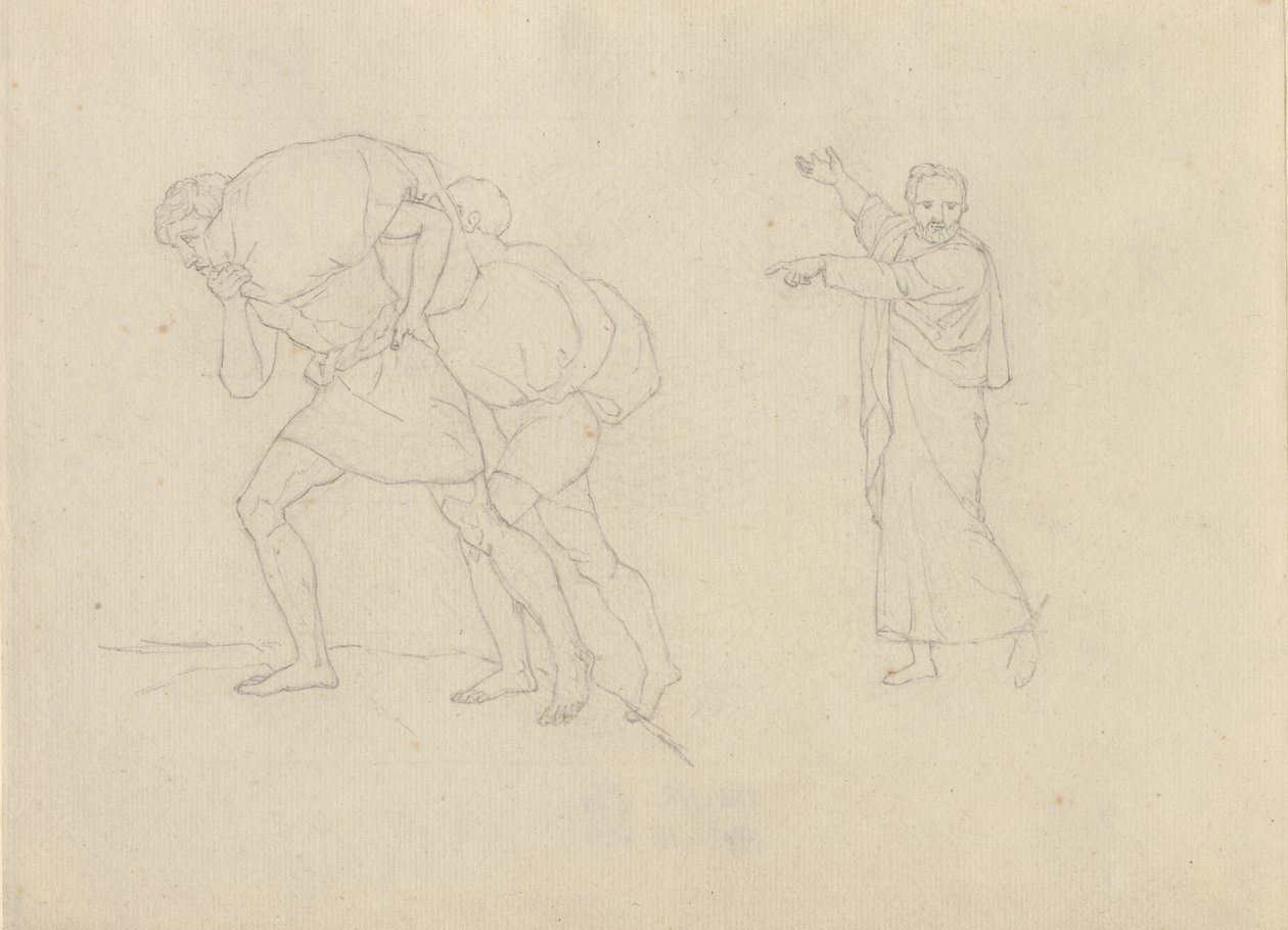 Étude de deux hommes, chargés de fardeaux montant une montagne - Christoffer Wilhelm Eckersberg