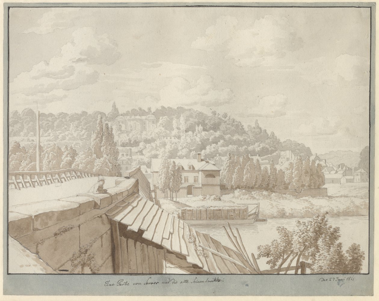 Vue de Sèvres du vieux pont de la Seine avec le parc de Saint-Cloud en arrière-plan - Christoffer Wilhelm Eckersberg