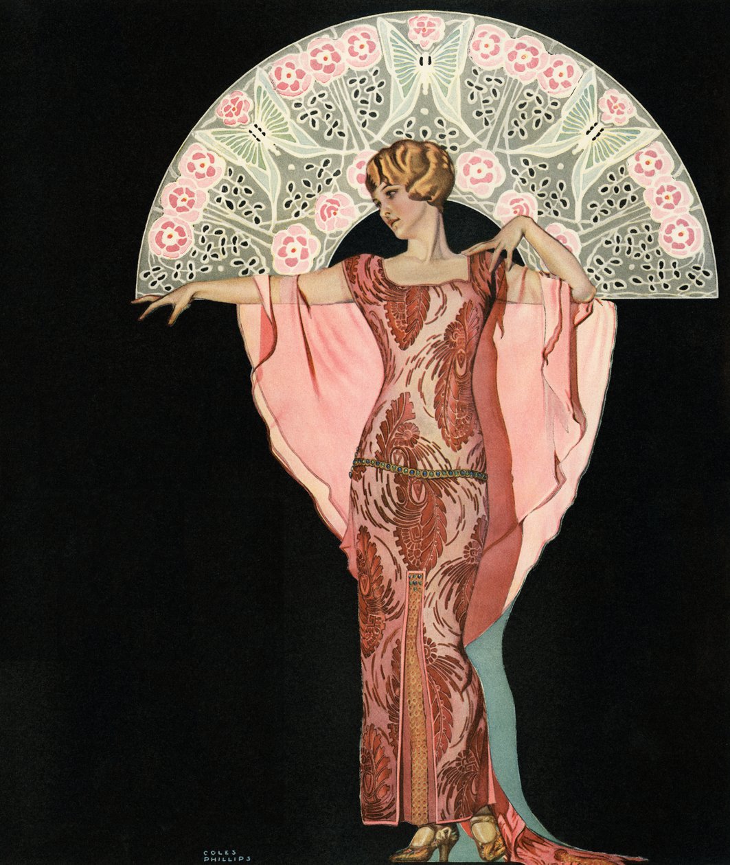 Beauté Art Déco avec un éventail par Coles Phillips - C. Coles Phillips