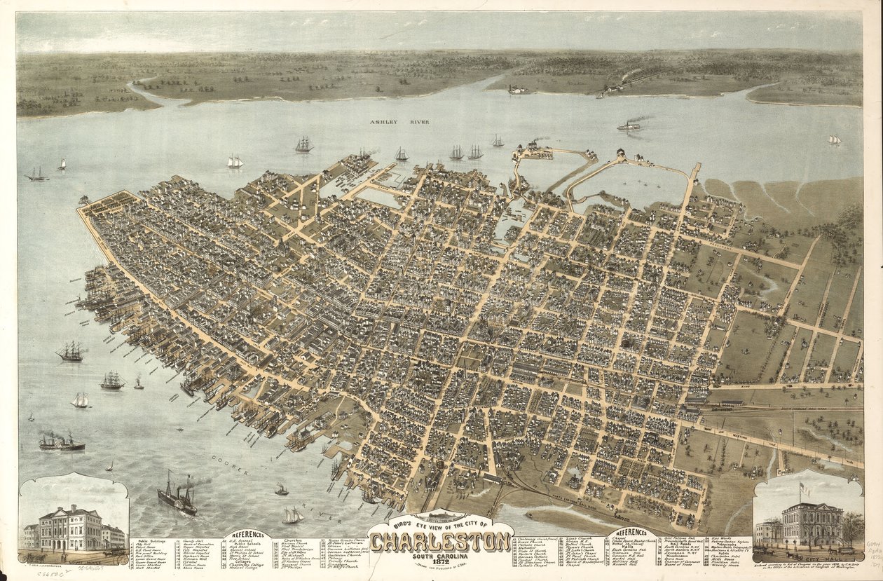 Vue aérienne de la ville de Charleston, Caroline du Sud, 1872. LOC 75696567 - C. N. Drie