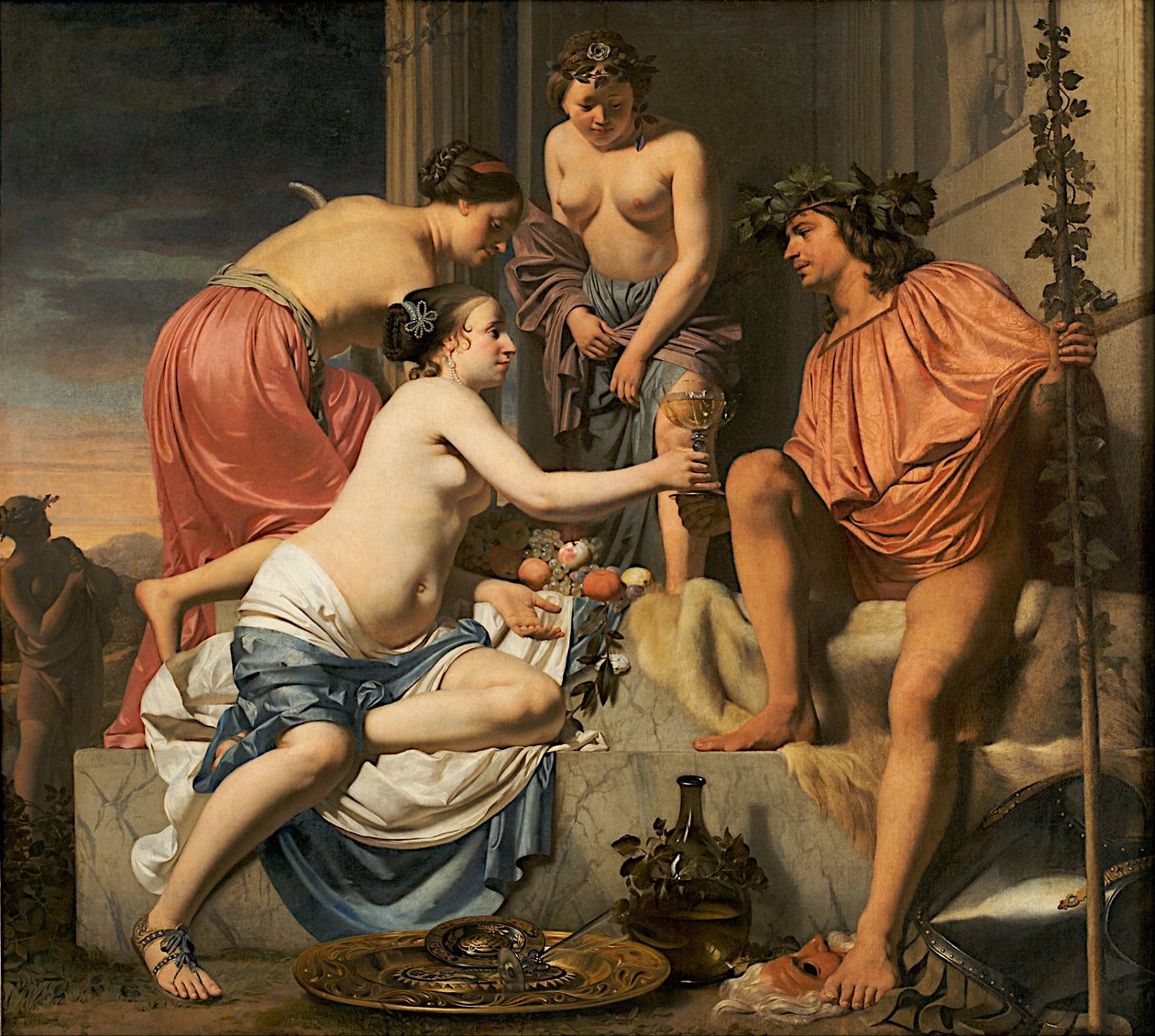 Bacchus sur un trône - Nymphes offrant du vin et des fruits à Bacchus - Cesar Boetius van Everdingen