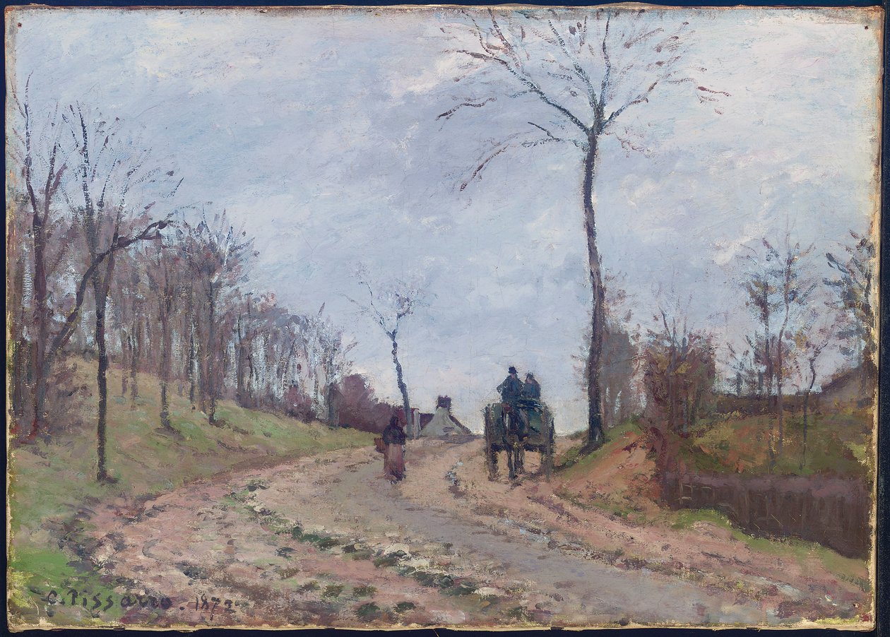 Carrosse sur une route de campagne, hiver, périphérie de Louveciennes, 1872 - Camille Jacob Pissarro