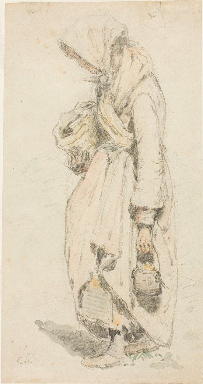 Paysanne (recto) ; garçon avec une canne à pêche (verso) - Camille Pissarro
