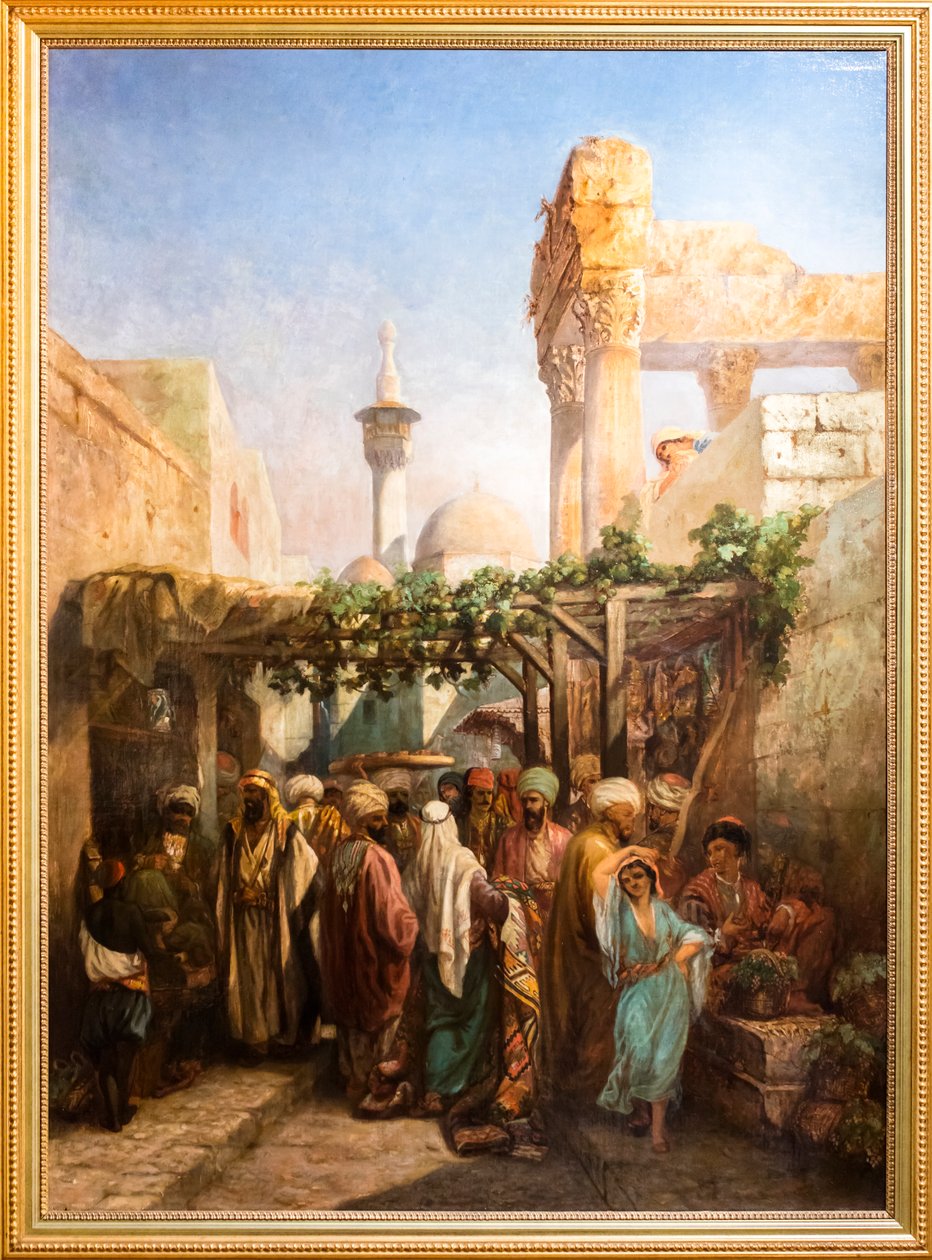 Promeneurs autour de la colonnade de Bacchus à Latakieh (huile sur toile) - Camille Rogier