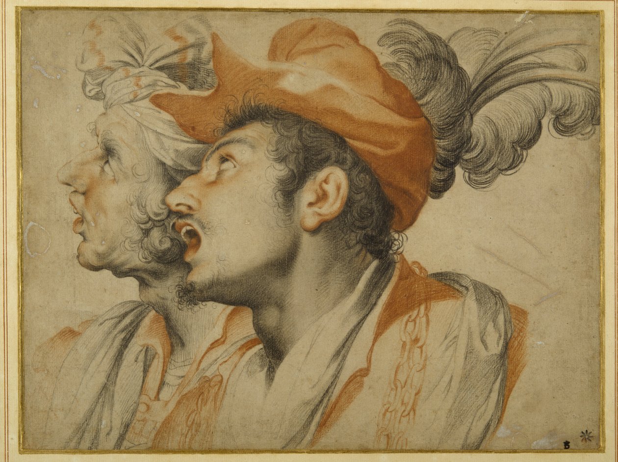Grotesquerie de deux hommes élégamment vêtus chantant - Camillo Procaccini