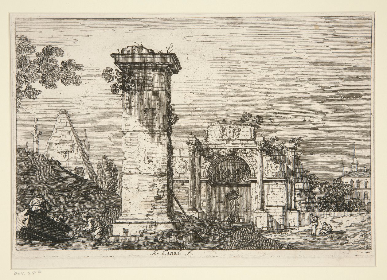 Paysage avec monuments en ruine, de la série Vedute (Vues) - Canaletto (Giovanni Antonio Canal)