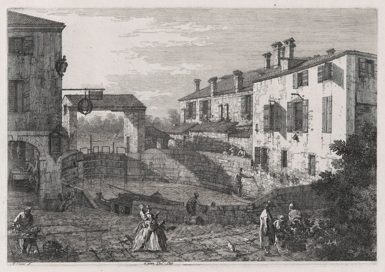 Le Porte Del Dolo, de la série Vedute - Canaletto (Giovanni Antonio Canal)