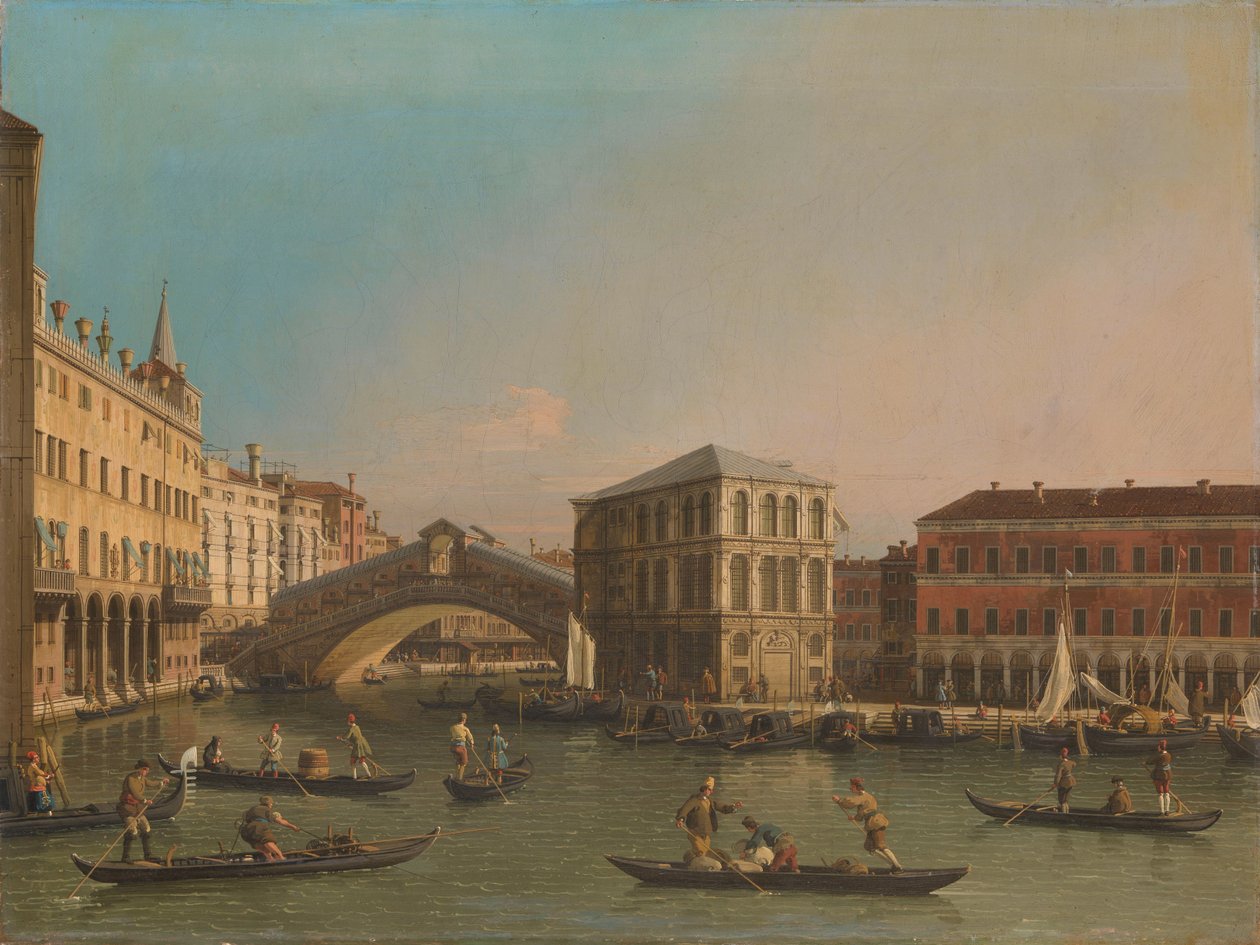 Le Grand Canal avec le pont du Rialto et le Fondaco dei Tedeschi - Canaletto (workshop of)