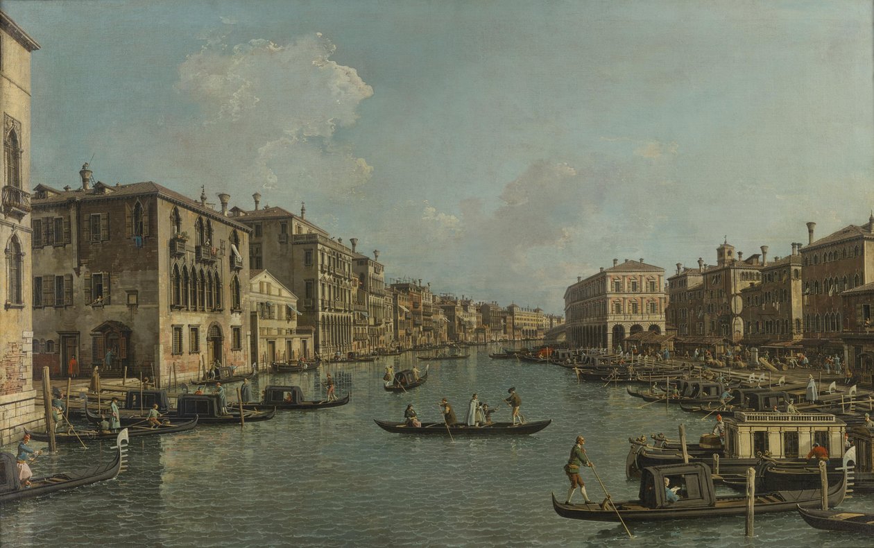 French : The Canal Grande with a view Southeast towards the Rialto Bridge Le Grand Canal avec une vue du sud-est vers le pont du Rialto - Canaletto
