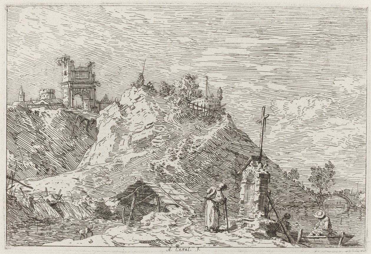 Paysage avec le pèlerin en prière [en haut à gauche], c. 1735-1746 - Canaletto