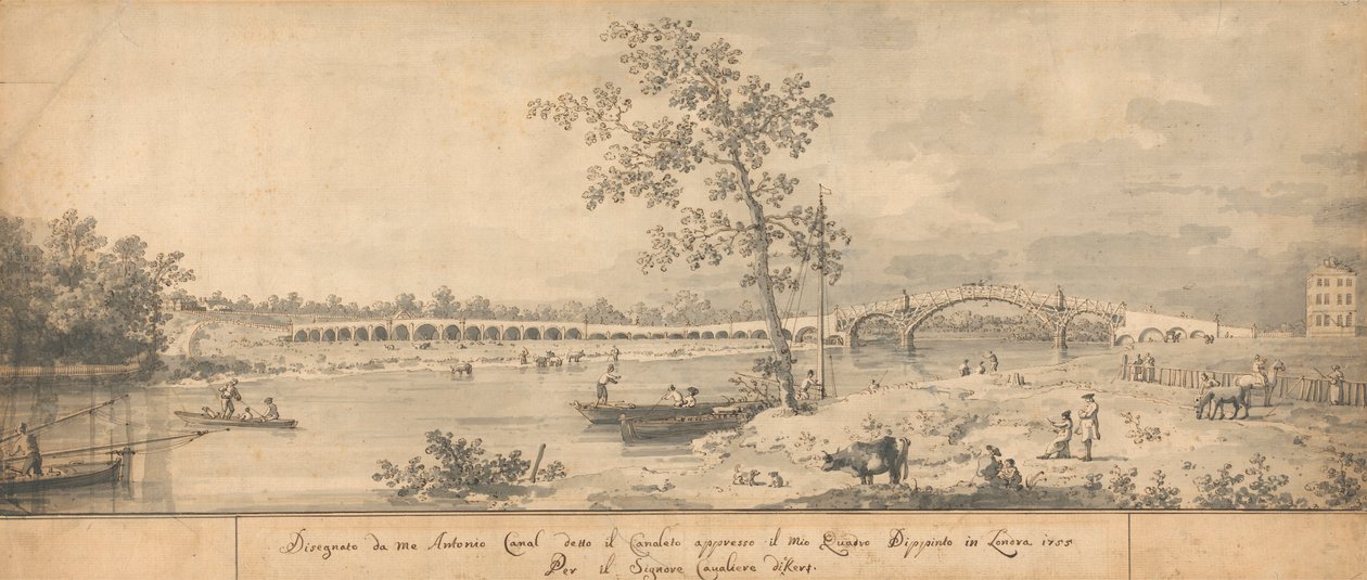 Vieux pont de Walton vu depuis la rive du Middlesex - Canaletto