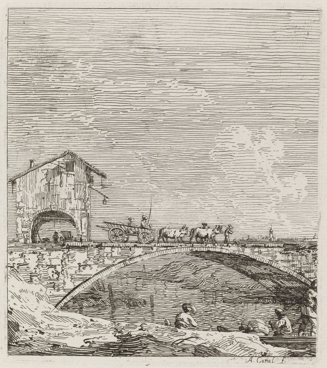 Le Wagon passant sur un pont - Canaletto