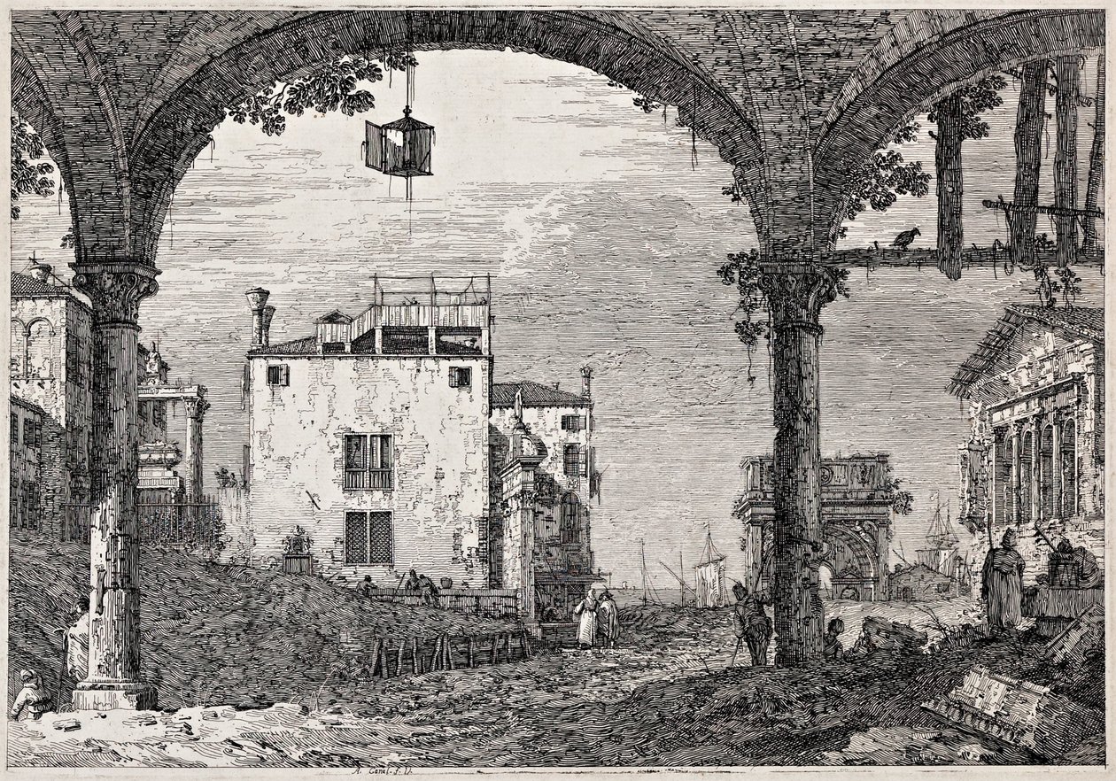 Le portique avec une lanterne
de la série « Vedute » (Vues) - Canaletto