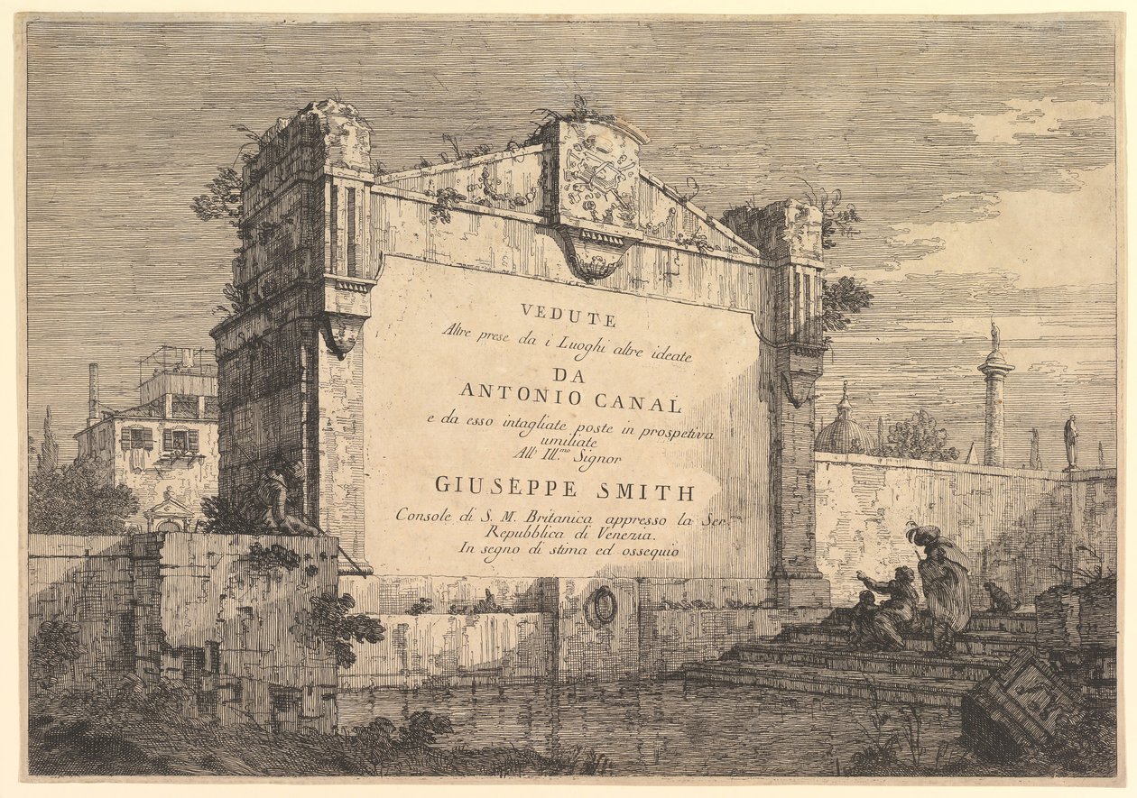 Page de titre de Vedute altre prese da i luoghi altre ideate, avec titre et publication - Giovanni Antonio Canal
