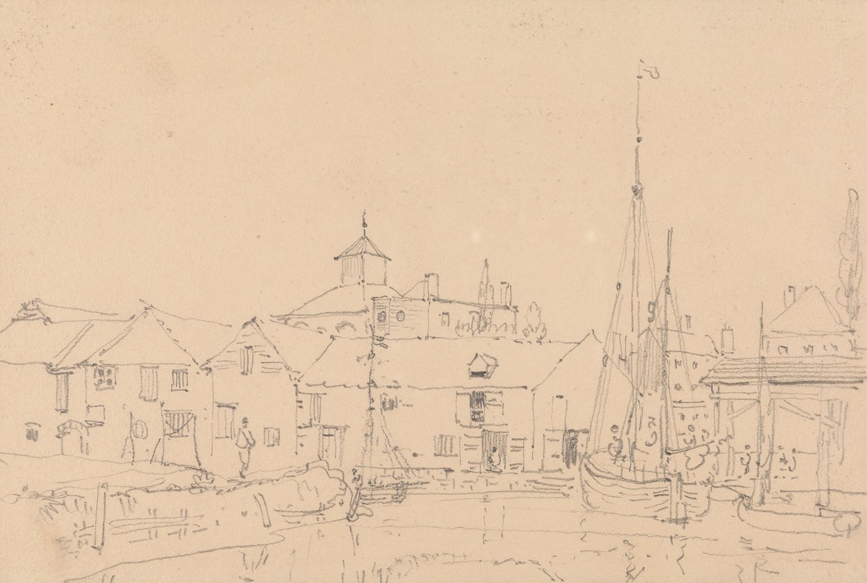 Croquis de bateaux à voile amarrés à côté d