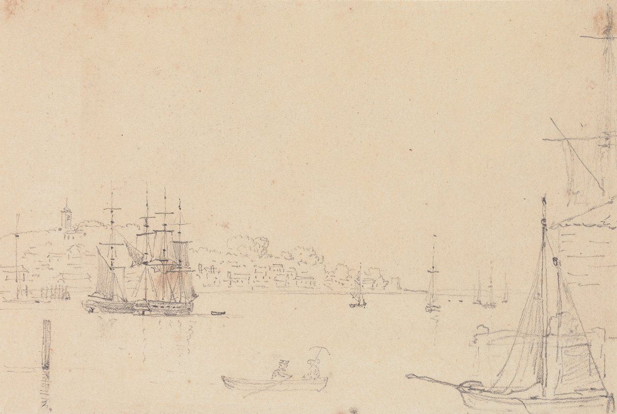 Esquisse de navires près de West Cowes, île de Wight - Capt. Thomas Hastings