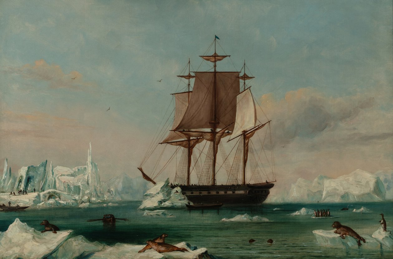 USS Vincennes dans la baie de Déception (huile sur toile) - Captain Charles (attributed to) Wilkes
