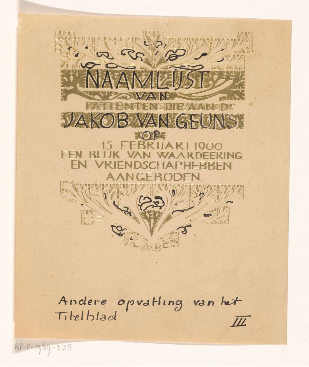 Huldeblijk an Jacob van Geuns - Carel Adolph Lion Cachet