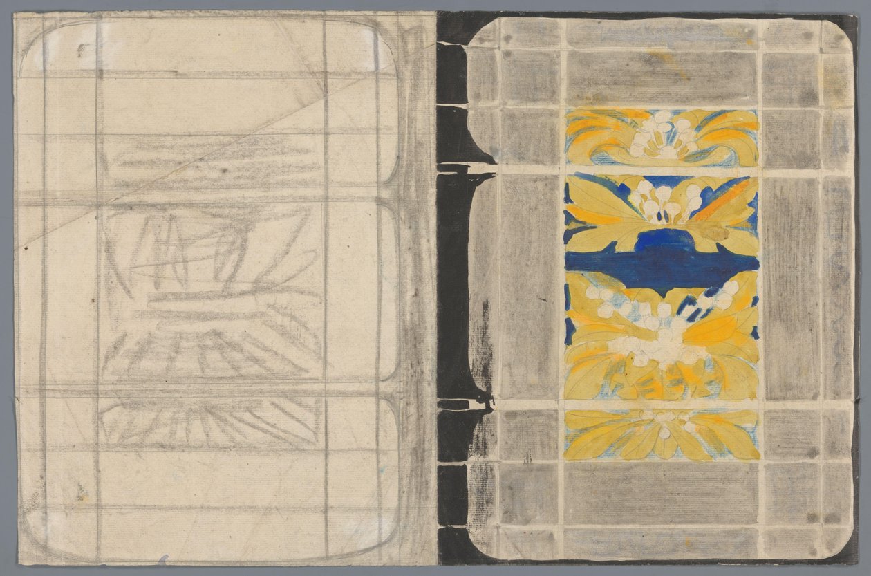 Entwurf für einen Buchumschlag mit Blumenmotiv - Carel Adolph Lion Cachet