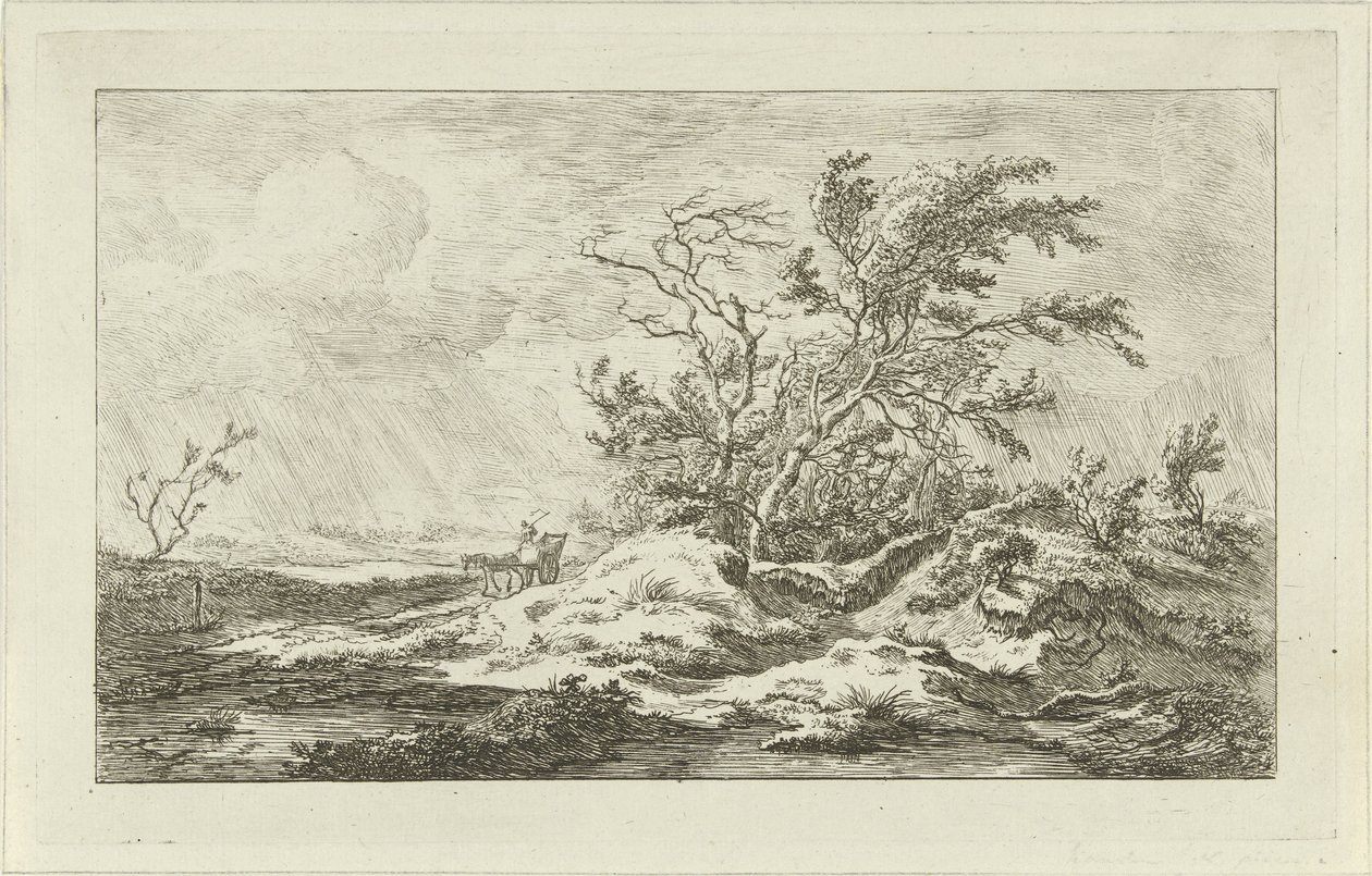 Paard met wagen in een landschap - Carel Lodewijk Hansen